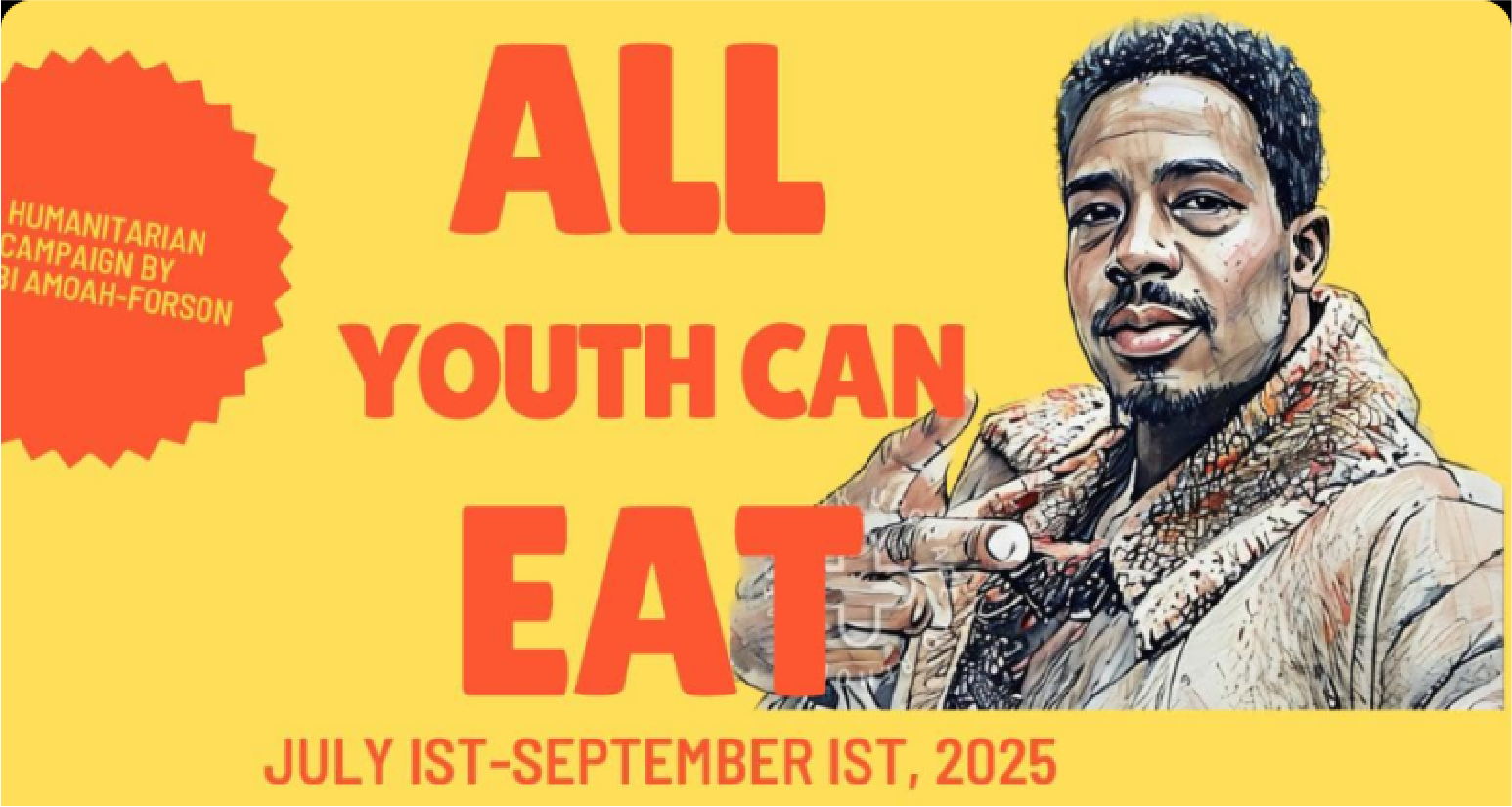 allyouthcaneat_updatedheight All Youth Can Eat flyer with dates July 1st - September 1st, 2025, and a drawing of Kwabi Amoah-Forson