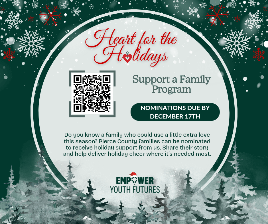 flyer for support a family for the holidays program offered by empower youth futures